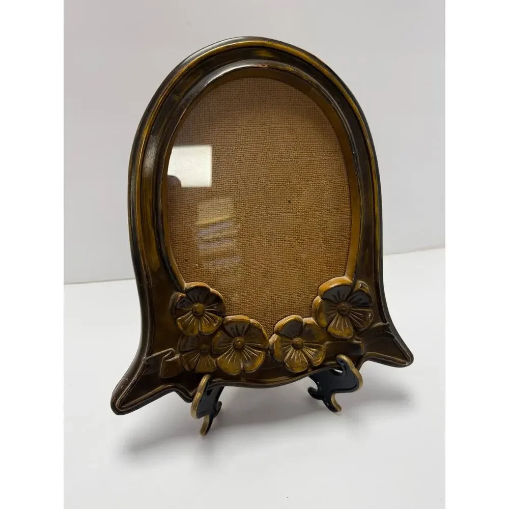Vintage Faux Wood Floral Picture Frame Oval Opening 8x10 Home Decor